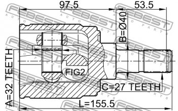 4 399 р. Правый шрус внутренний Febest (32X40X27) Honda Inspire 4 UC дорестайлинг (2003-2005)  с доставкой в г. Омск. Увеличить фотографию 4