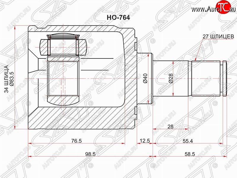 2 699 р. Шрус (внутренний/левый) SAT (34/28 шлицев, d40м) Honda Accord CU седан дорестайлинг (2008-2011)  с доставкой в г. Омск