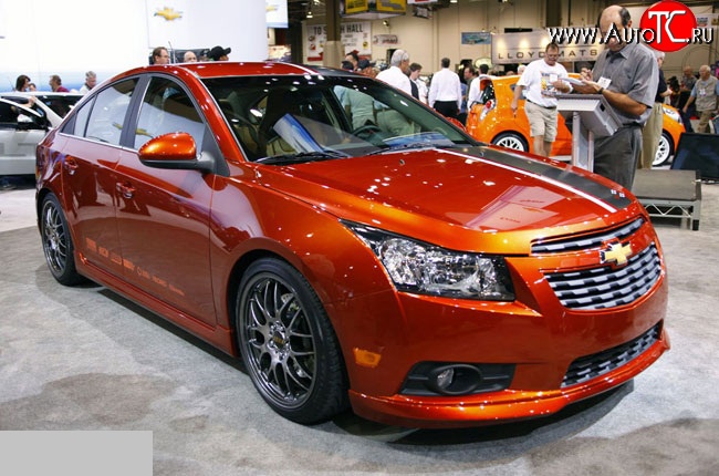 3 799 р. Накладка Z-Line на передний бампер  Chevrolet Cruze ( J300,  J305) (2009-2015) седан дорестайлинг, хэтчбек дорестайлинг, седан рестайлинг, хэтчбек рестайлинг (Неокрашенная)  с доставкой в г. Омск