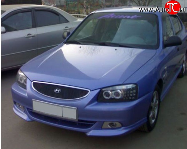 3 499 р. Накладки M-VRS на передний бампер автомобиля Hyundai Accent седан ТагАЗ (2001-2012) (Неокрашенная)  с доставкой в г. Омск