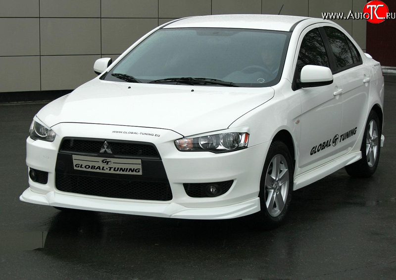 4 749 р. Накладка переднего бампера Mitsubishi global-Tuning Mitsubishi Lancer 10 хэтчбек 5 дв рестайлинг (2011-2017) (Неокрашенная)  с доставкой в г. Омск