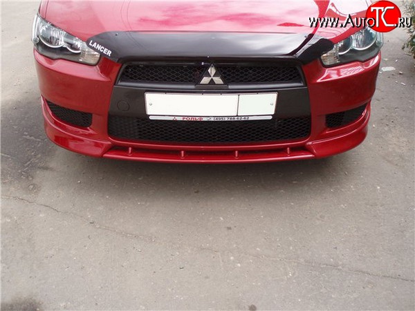 899 р. Вставка переднего бампера (зубатка) Evo  Mitsubishi Lancer  10 (2007-2017) седан дорестайлинг, хэтчбэк дорестайлинг, седан рестайлинг, хэтчбек 5 дв рестайлинг (Неокрашенная)  с доставкой в г. Омск