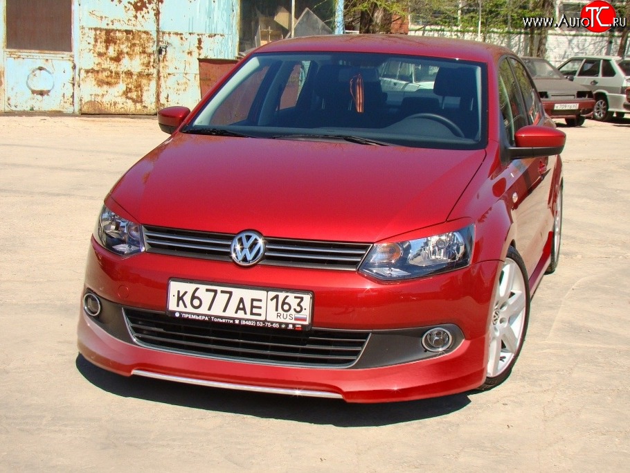 5 749 р. Накладка Racing на передний бампер  Volkswagen Polo  5 (2009-2015) седан дорестайлинг (Неокрашенная)  с доставкой в г. Омск