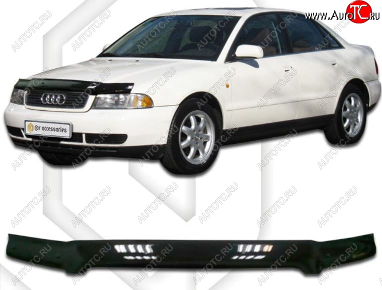 1 759 р. Дефлектор капота CA-Plastiс  Audi A4 ( B5 8D2 седан,  B5 8D5 универсал) (1996-2001) 1-ый рестайлинг, 1-ый рестайлинг, 2-ой рестайлинг, 2-ой рестайлинг (Classic черный, Без надписи)  с доставкой в г. Омск