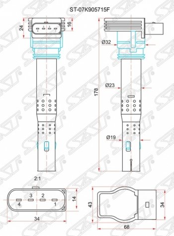 Катушка зажигания SAT Audi A3 8VS седан дорестайлинг (2012-2016)