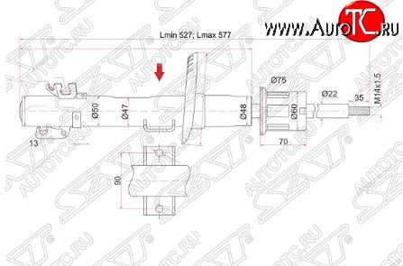 3 599 р. Амортизатор передний SAT (LH=RH) Audi A1 8X1 хэтчбэк 3 дв. дорестайлинг (2010-2014)  с доставкой в г. Омск