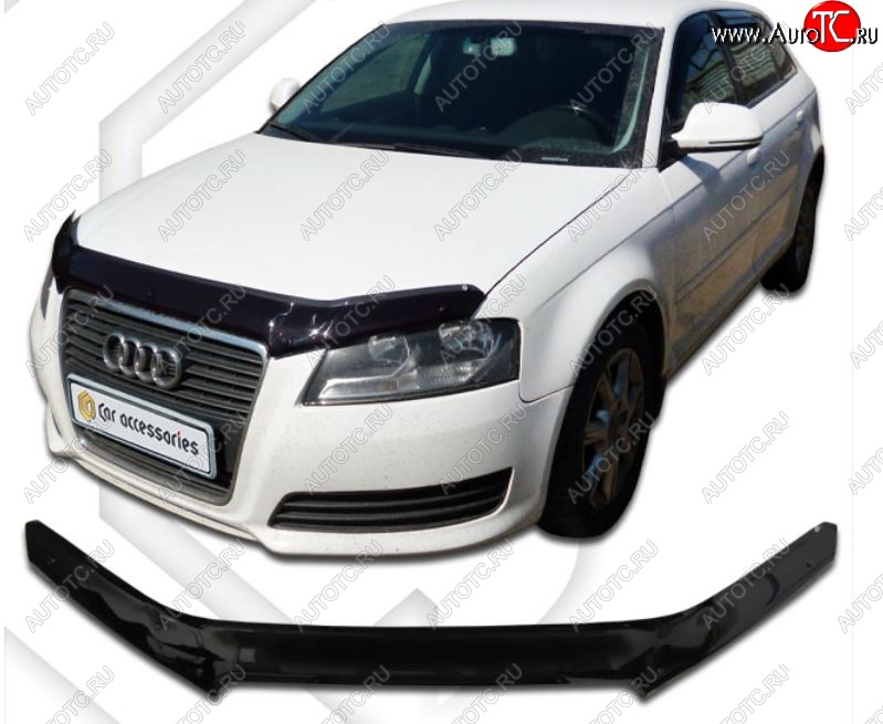 2 159 р. Дефлектор капота CA-Plastic  Audi A3 ( 8P1 хэтчбэк 3 дв.,  8PA хэтчбэк 5 дв.) (2008-2010) 2-ой рестайлинг, 2-ой рестайлинг (Classic черный, Без надписи)  с доставкой в г. Омск