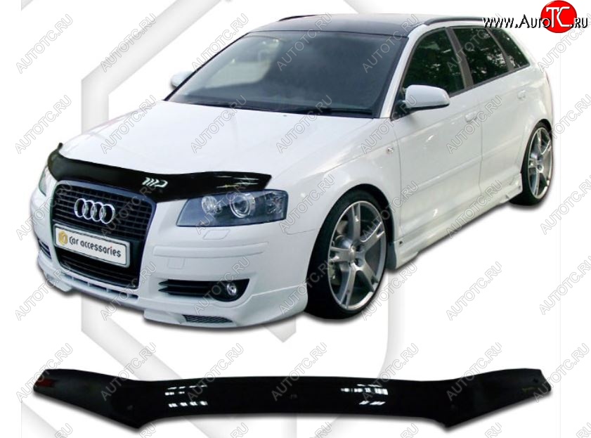 1 839 р. Дефлектор капота CA-Plastiс  Audi A3 ( 8P1 хэтчбэк 3 дв.,  8PA хэтчбэк 5 дв.) (2004-2008) 1-ый рестайлинг, 1-ый рестайлинг (Classic черный, Без надписи)  с доставкой в г. Омск