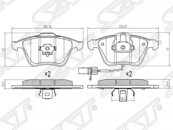 1 239 р. Передние тормозные колодки SAT (156,36/155,27х73х19,9 мм) Audi A3 8PA хэтчбэк 5 дв. 3-ий рестайлинг (2010-2013)  с доставкой в г. Омск. Увеличить фотографию 1