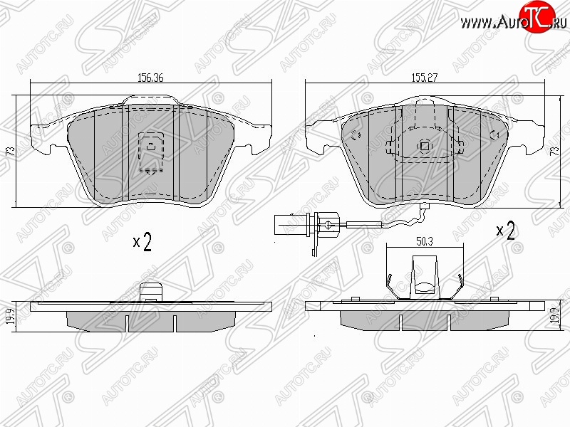 1 559 р. Колодки тормозные передние SAT (пр-во Китай)  Audi A4  B7 - A6  C6  с доставкой в г. Омск