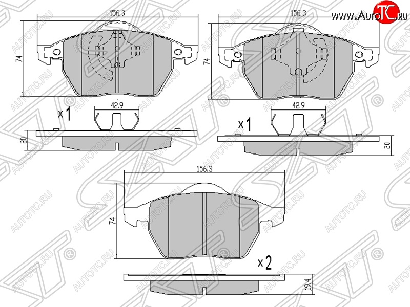 989 р. Комплект задних тормозных колодок SAT  Audi A6  C5 (1997-2001), Skoda Octavia ( Tour A4 1U5,  Tour A4 1U2,  A5) (1996-2008), Skoda Yeti (2009-2018), Volkswagen Scirocco  дорестайлинг (2008-2014)  с доставкой в г. Омск