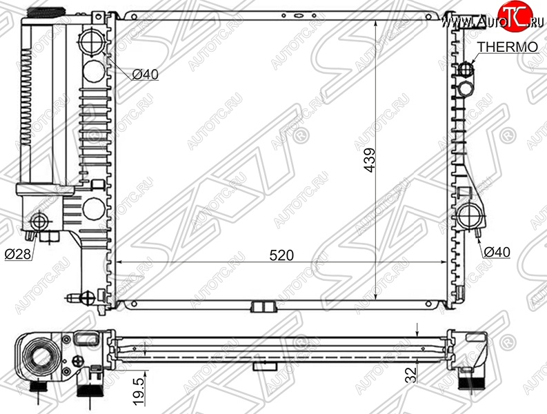7 899 р. Радиатор двигателя SAT (трубчатый, 2.0 / 2.3 / 2.8) BMW 5 серия E39 седан дорестайлинг (1995-2000)  с доставкой в г. Омск