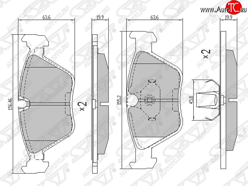 1 259 р. Колодки тормозные SAT (передние) BMW 3 серия E46 седан дорестайлинг (1998-2001)  с доставкой в г. Омск