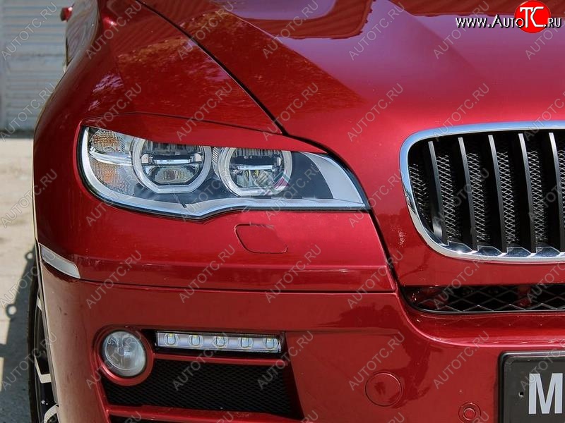 1 299 р. Реснички на фары (рестайлинг) Tuning-Sport v2 (для Led оптики)  BMW X6  E71 (2008-2012) дорестайлинг (Неокрашенные)  с доставкой в г. Омск