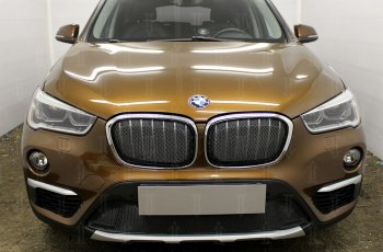 6 549 р. Защитная сетка радиатора в бампер Стрелка 11 Премиум (алюминий)  BMW X1  F48 (2015-2019) дорестайлинг (Цвет: черный)  с доставкой в г. Омск. Увеличить фотографию 2