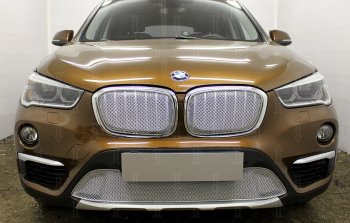 5 749 р. Защитная сетка радиатора в бампер Стрелка 11 Премиум (алюминий) BMW X1 F48 дорестайлинг (2015-2019) (Цвет: хром)  с доставкой в г. Омск. Увеличить фотографию 2