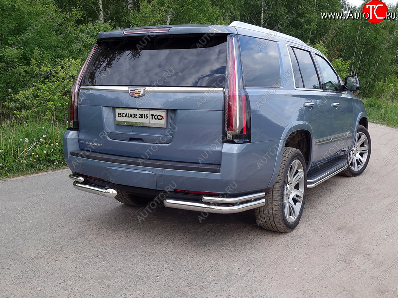 27 999 р. Защита заднего бампера (уголки двойные) ТСС 76,1/42,4 мм  Cadillac Escalade  GMTK2 джип 5 дв. (2015-2020) короткая база  с доставкой в г. Омск