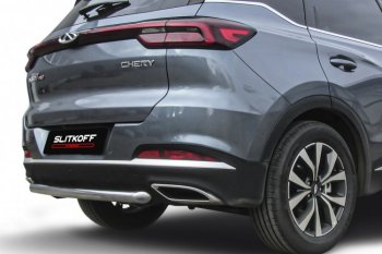 10 449 р. Защита заднего бампера Slitkoff (Ø57 мм)  Chery Tiggo 7 PRO - Tiggo 7 Pro Max  T1E (Нержавеющая сталь)  с доставкой в г. Омск. Увеличить фотографию 2