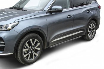 6 299 р. Защита порогов Slitkoff (Ø 42 мм). Chery Tiggo 7 PRO (2019-2024) (Цвет: серебристый)  с доставкой в г. Омск. Увеличить фотографию 1