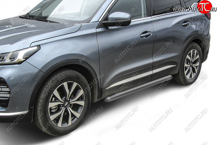 8 649 р. Защита порогов Slitkoff (Ø 76 мм, труба).  Chery Tiggo 7 PRO (2019-2024) (Цвет: серебристый)  с доставкой в г. Омск