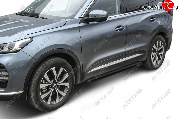 9 699 р. Защита порогов Slitkoff (Ø 76 мм, труба)  Chery Tiggo 7 PRO (2019-2025) (Цвет: черный)  с доставкой в г. Омск