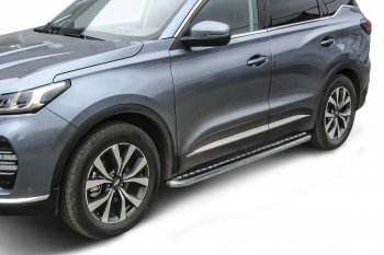 15 499 р. Защита порогов Slitkoff (Ø 57 мм, с листом) Chery Tiggo 7 PRO (2019-2024) (Нержавеющая сталь)  с доставкой в г. Омск. Увеличить фотографию 1