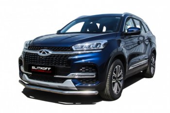 11 599 р. Защита переднего бампера Slitkoff (Ø 57 мм)  Chery Tiggo 8  (T18) (2019-2025) рестайлинг (Полированная нержавейка)  с доставкой в г. Омск. Увеличить фотографию 1