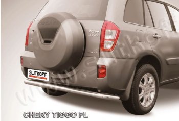 7 999 р. Защита заднего бампера Slitkoff (Ø 57 мм, длинная)  Chery Tiggo T11 (2013-2016) рестайлинг (Сталь окрашенная в цвет: серебристый)  с доставкой в г. Омск. Увеличить фотографию 1