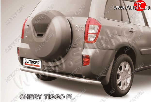 7 999 р. Защита заднего бампера Slitkoff (Ø 57 мм, длинная)  Chery Tiggo T11 (2013-2016) рестайлинг (Сталь окрашенная в цвет: серебристый)  с доставкой в г. Омск