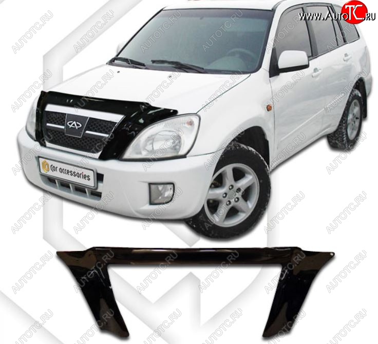 2 699 р. Дефлектор капота CA-Plastic exclusive  Chery Tiggo T11 (2005-2013) дорестайлинг (Classic черный, Без надписи)  с доставкой в г. Омск