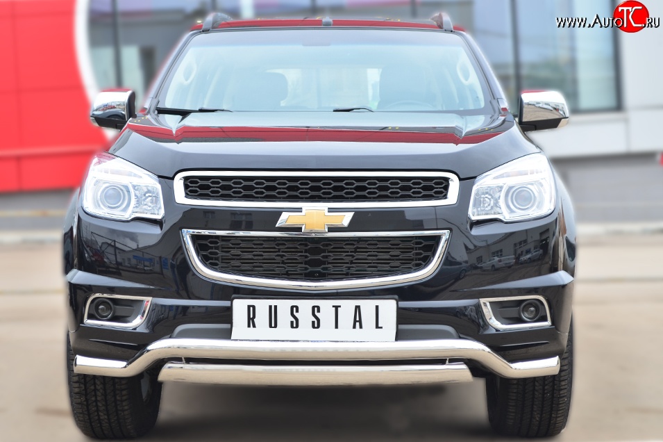 21 899 р. Защита переднего бампера (2 трубыØ76х42 и 63 мм, нержавейка) Russtal Chevrolet Trailblazer GM800 дорестайлинг (2012-2016)  с доставкой в г. Омск