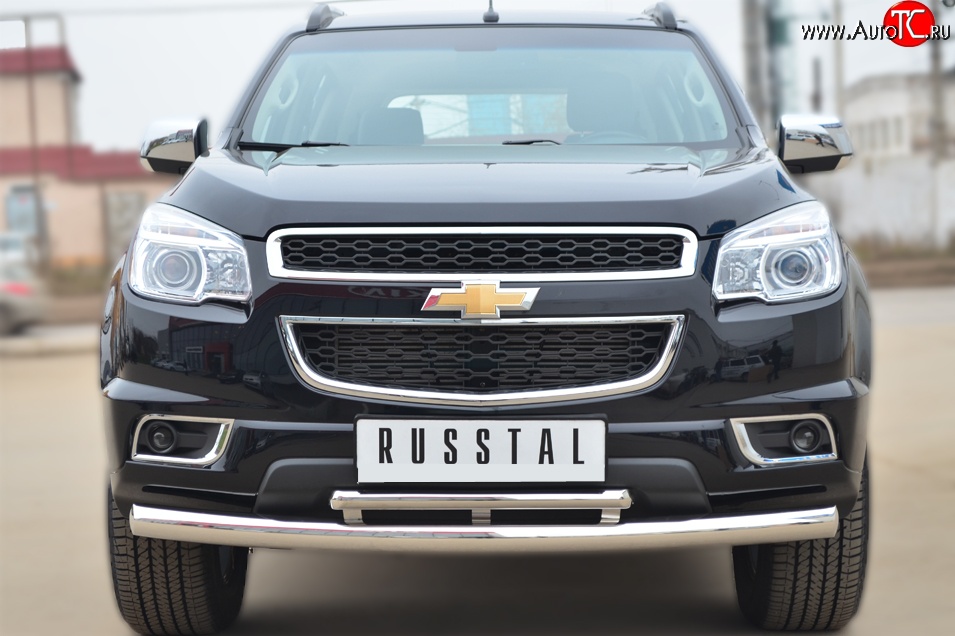 16 699 р. Защита переднего бампера (2 трубыØ76 и 42 мм, нержавейка) Russtal Chevrolet Trailblazer GM800 дорестайлинг (2012-2016)  с доставкой в г. Омск