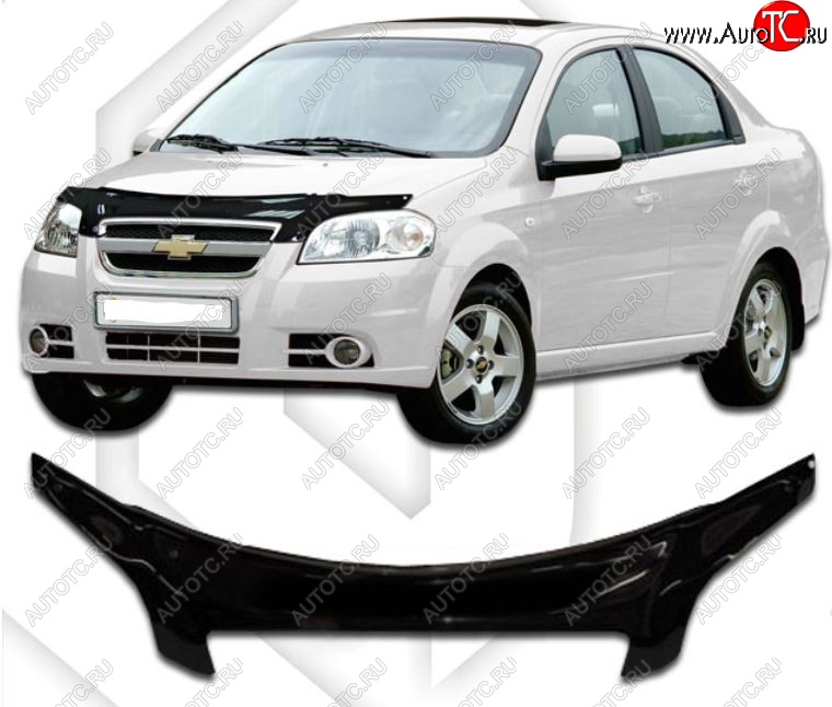 2 149 р. Дефлектор капота CA-Plastiс exclusive Chevrolet Aveo T250 седан рестайлинг (2006-2011) (Classic черный, Без надписи)  с доставкой в г. Омск