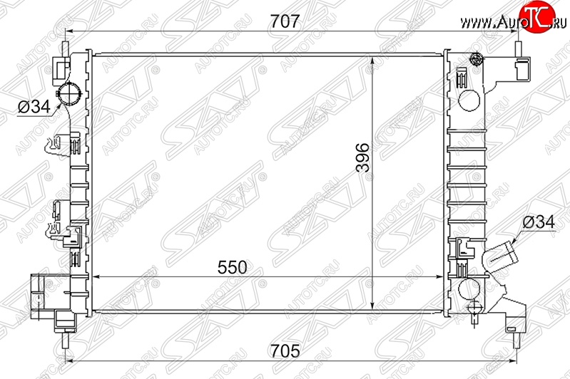 5 199 р. Радиатор двигателя SAT (трубчатый, 1.2/1.4, МКПП) Chevrolet Aveo T300 седан (2011-2015)  с доставкой в г. Омск