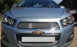 1 539 р. Нижняя сетка на бампер Russtal (хром)  Chevrolet Aveo  T300 (2011-2015) седан, хэтчбек  с доставкой в г. Омск. Увеличить фотографию 2