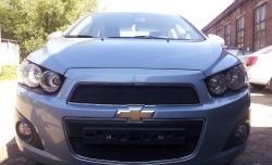 1 469 р. Сетка в решетку радиатора Russtal Chevrolet Aveo T300 седан (2011-2015) (черная)  с доставкой в г. Омск. Увеличить фотографию 3