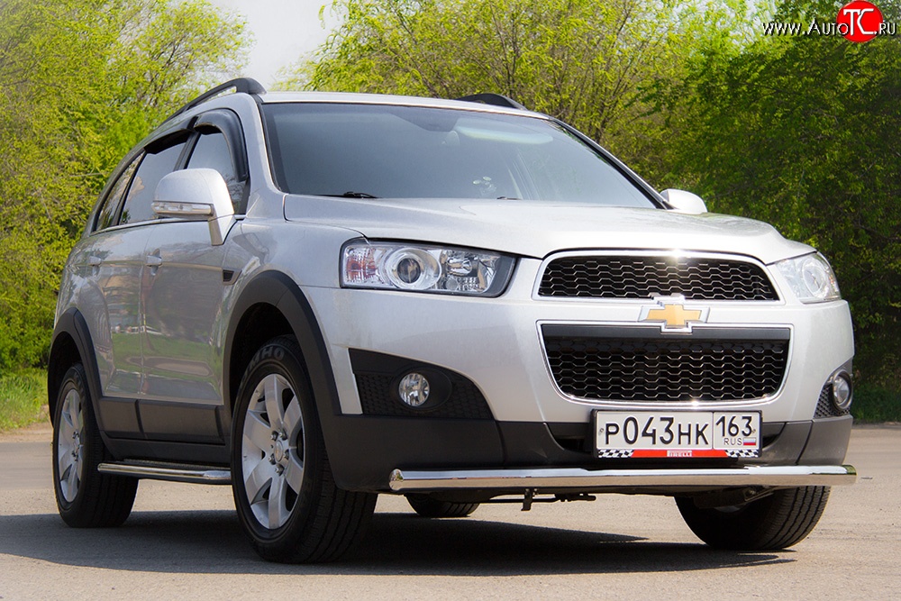 3 289 р. Одинарная защита переднего бампера диаметром 63 мм Petroil Tuning Chevrolet Captiva 1-ый рестайлинг (2011-2013) (Нержавейка)  с доставкой в г. Омск