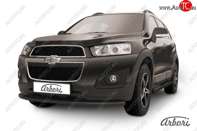 6 389 р. Защита переднего бампера Arbori (радиусная, черная, 1 труба d57 mm). Chevrolet Captiva 2-ой рестайлинг (2013-2016)  с доставкой в г. Омск