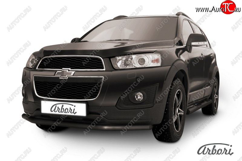 6 389 р. Защита переднего бампера Arbori (черная, 1 труба d57 mm). Chevrolet Captiva 2-ой рестайлинг (2013-2016)  с доставкой в г. Омск