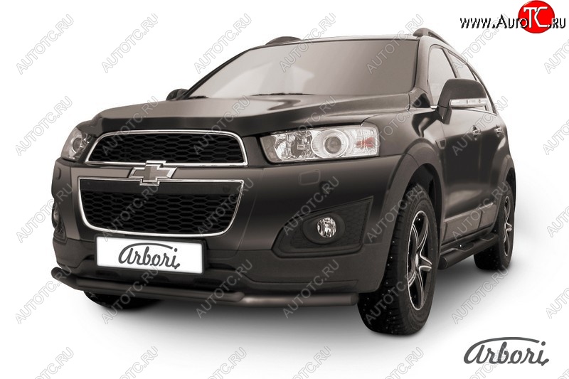 7 559 р. Защита переднего бампера Arbori (черная, 2 трубы d57 и 42 mm). Chevrolet Captiva 2-ой рестайлинг (2013-2016)  с доставкой в г. Омск