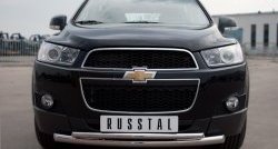 Защита переднего бампера (2 трубыØ63 и 42 мм, нержавейка) SLITKOFF Chevrolet (Шевролет) Captiva (Каптива) (2006-2011)  дорестайлинг