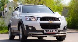 Двойная защита переднего бампера из труб диаметром 63 и 51 мм Petroil Tuning Chevrolet Captiva 1-ый рестайлинг (2011-2013)  (Нержавейка)