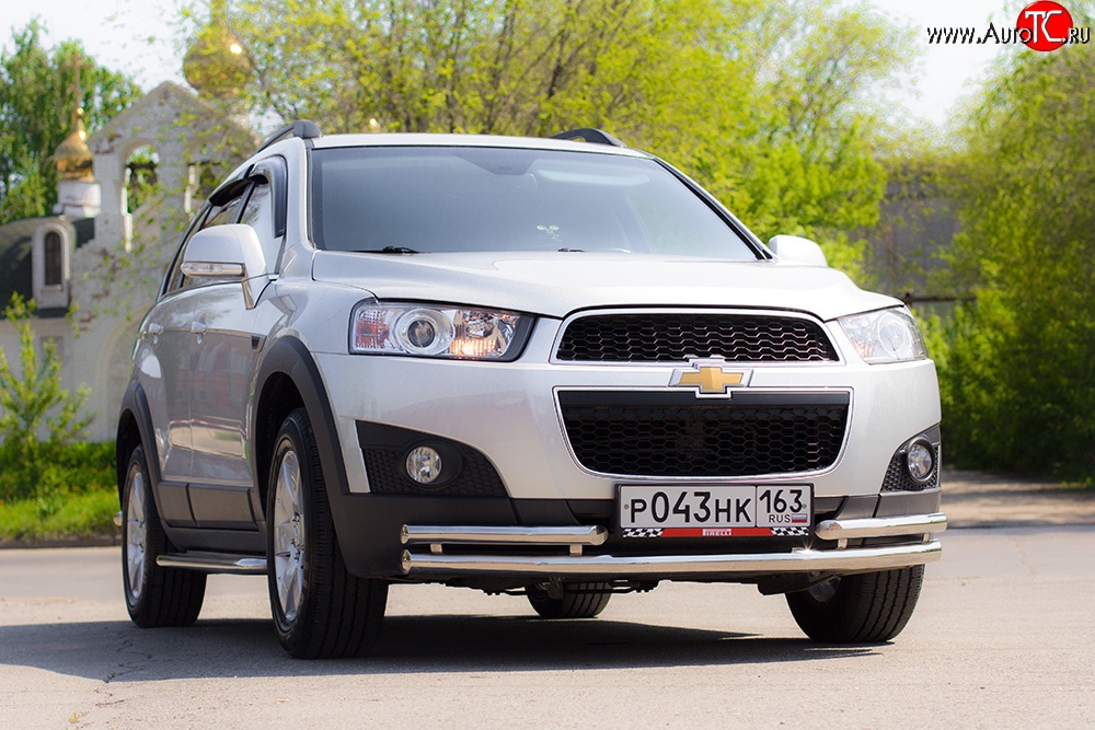 3 879 р. Двойная защита переднего бампера из труб диаметром 63 и 51 мм Petroil Tuning Chevrolet Captiva 1-ый рестайлинг (2011-2013) (Нержавейка)  с доставкой в г. Омск