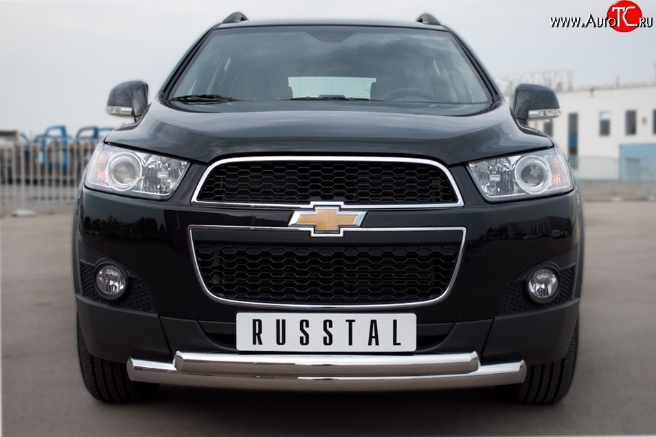 20 349 р. Защита переднего бампера (2 трубыØ76 и 63 мм, нержавейка) Russtal  Chevrolet Captiva (2011-2013) 1-ый рестайлинг  с доставкой в г. Омск