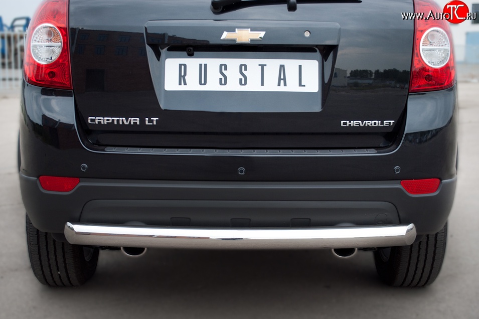 8 249 р. Одинарная защита заднего бампера из трубы диаметром 76 мм Russtal  Chevrolet Captiva (2011-2013) 1-ый рестайлинг  с доставкой в г. Омск