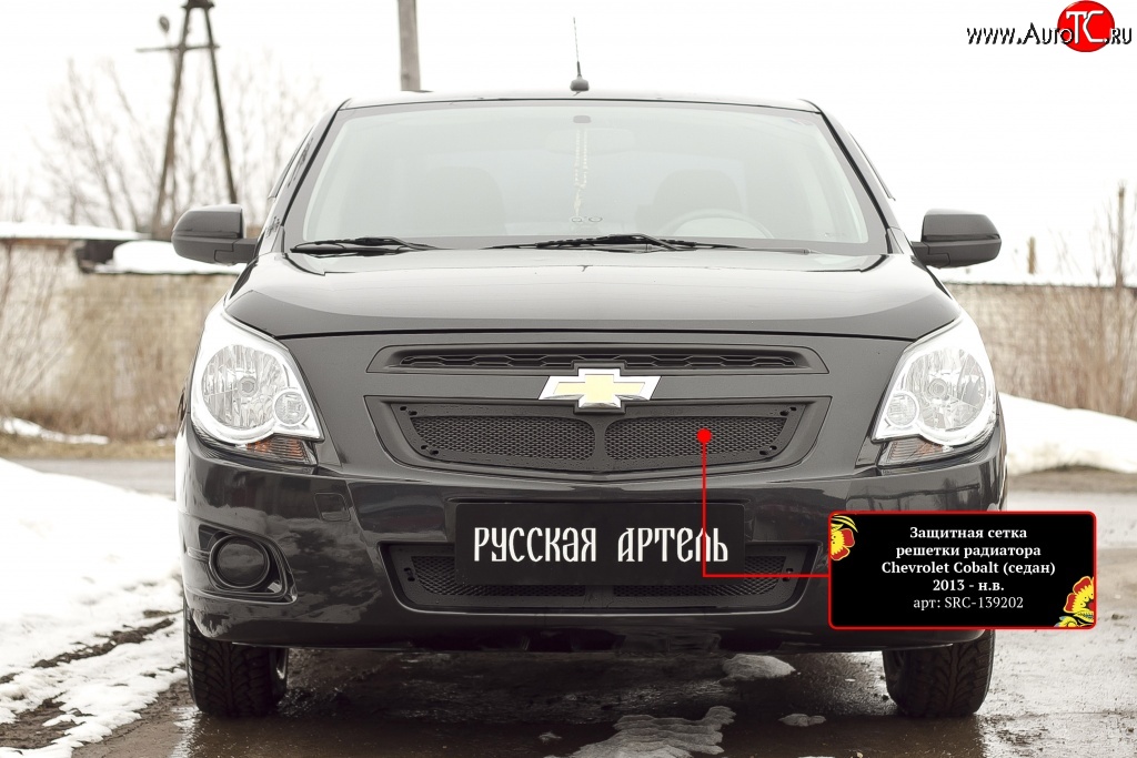 1 599 р. Защитная сетка решетки радиатора RA Chevrolet Cobalt седан дорестайлинг (2011-2016) (Неокрашенная)  с доставкой в г. Омск