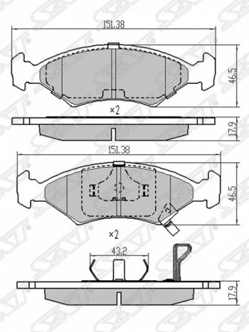 749 р. Колодки тормозные SAT (передние, без ABS)  Chevrolet Captiva (2011-2016), KIA Sportage  1 JA (1993-2006), Ravon R4 (2016-2020)  с доставкой в г. Омск. Увеличить фотографию 1