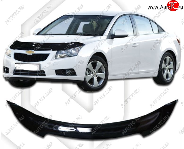 2 079 р. Дефлектор капота CA-Plastic Chevrolet Cruze J305 хэтчбек дорестайлинг (2009-2012) (Classic черный, Без надписи)  с доставкой в г. Омск