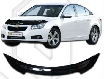 1 899 р. Дефлектор капота CA-Plastic Chevrolet Cruze J300 седан дорестайлинг (2009-2012) (Classic черный, Без надписи)  с доставкой в г. Омск. Увеличить фотографию 1