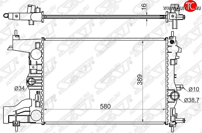 6 599 р. Радиатор двигателя SAT (пластинчатый, 1,4/1,6/1,8, МКПП)  Chevrolet Cruze (J300,  J305,  J308), Orlando, Opel Astra (J), Zafira (С,  C)  с доставкой в г. Омск